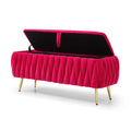 Oval Storage Bench With Gold Legs,Velvet Fabric Upholstered Ottoman Storage Benches For Bedroom End Of Bed,Sherpa Fabric Bench For Living Room,Dining Room,Entryway,Bed Side,Rose Red,5 Colors Rose Red Velvet