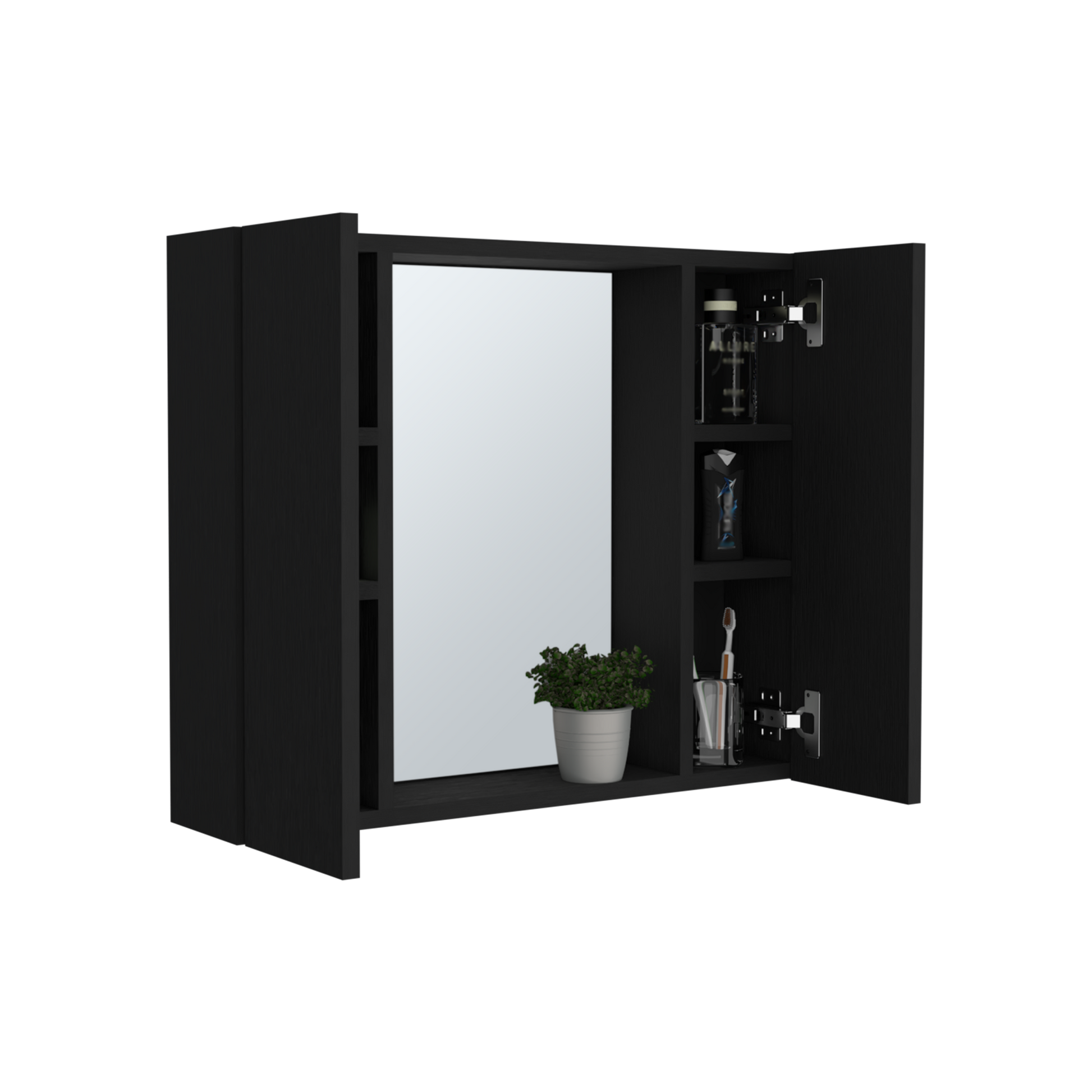 Artemisa Medicine Cabinet, Double Door, Mirror, One External Shelf Black Black 1 1 Bathroom Wall Mounted Modern Particle Board Particle Board