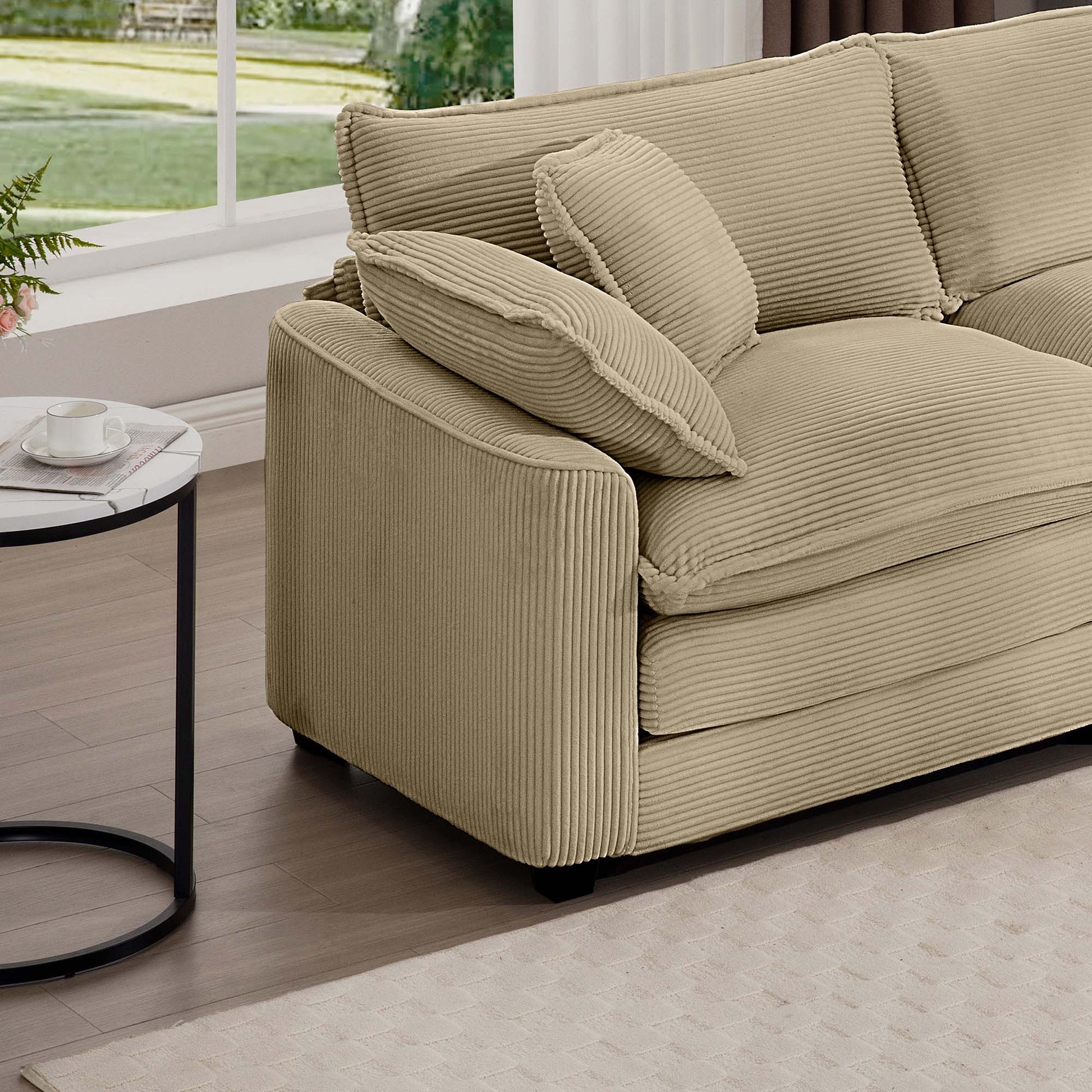 Corduroy Two Seater Sofa With 1 Footrest, L Shaped 2 Seater Sofa With Ottoman For Small Living Spaces, Tan Corduroy Sofa Tan Corduroy 2 Seat