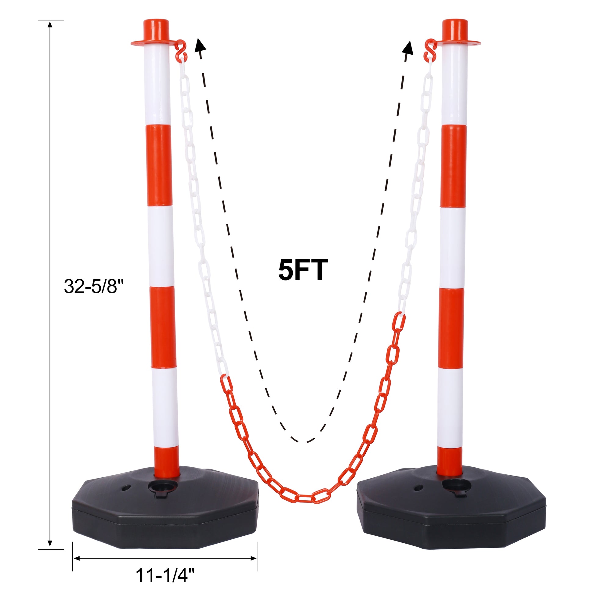 4 Pack Traffic Delineator Post Cones With Fillable Base, Adjustable Plastic Safety Barrier With 5Ft Plastic Chain, Outdoor And Indoor Crowd Control Stanchion For Traffic Control And Warning W R White Red Plastic
