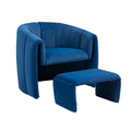 Coolmore Accent Chair With Ottoman, Mid Century Modern Barrel Chair Upholstered Club Tub Round Arms Chair For Living Room Bedroom Office Navy Velvet Navy Foam Velvet