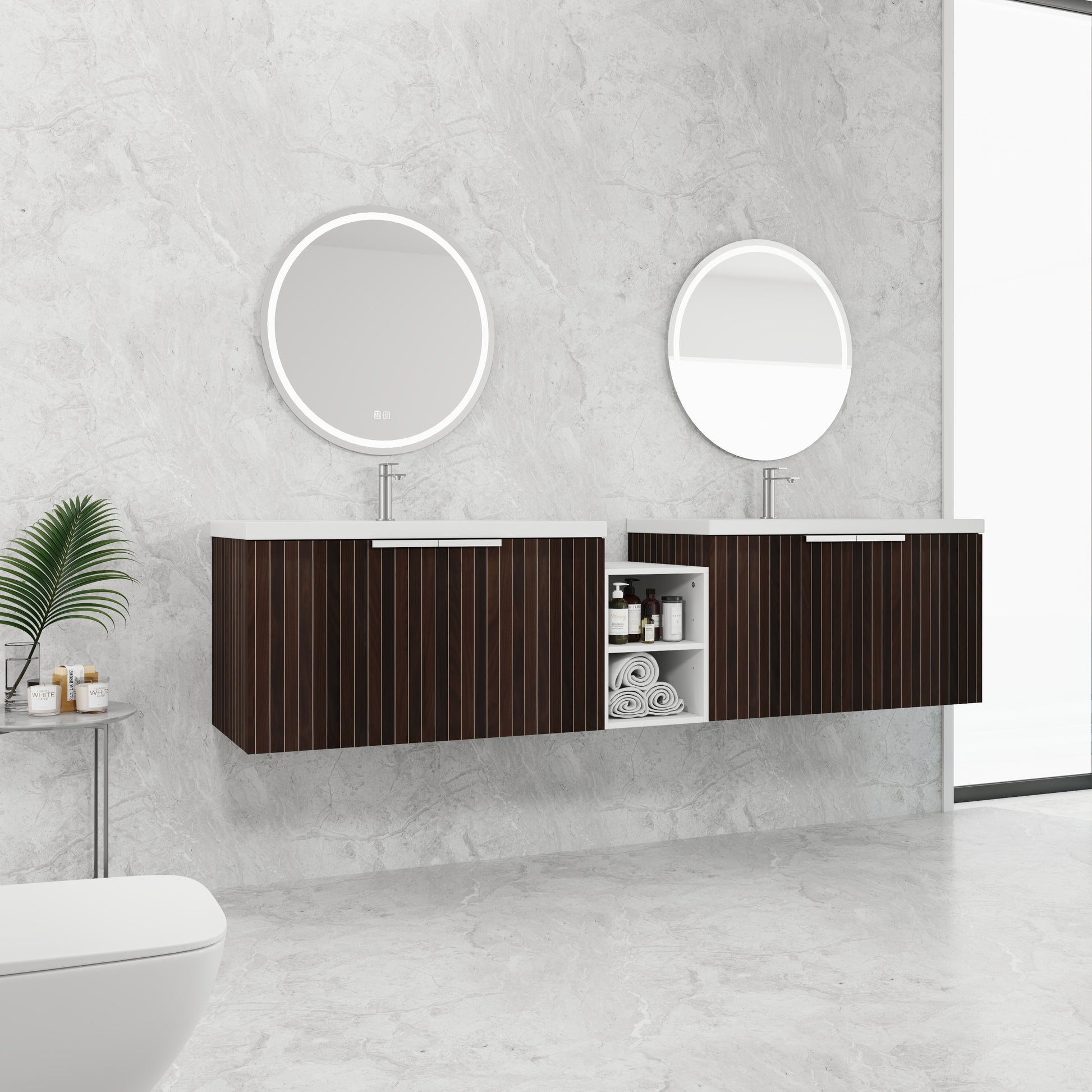 82 Inch Soft Close Doors Bathroom Vanity With Sink, A Small Storage Shelves, 36" And 12" Combination Cabinet, Kd Packing Silver Brown Stripe Bathroom Modern Plywood