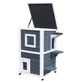 Pawhut Outdoor Cat House With Escape Door, Weatherproof 2 Story Wooden Feral Cat Shelter With Opening Asphalt Roof, Dark Gray Grey White Wood