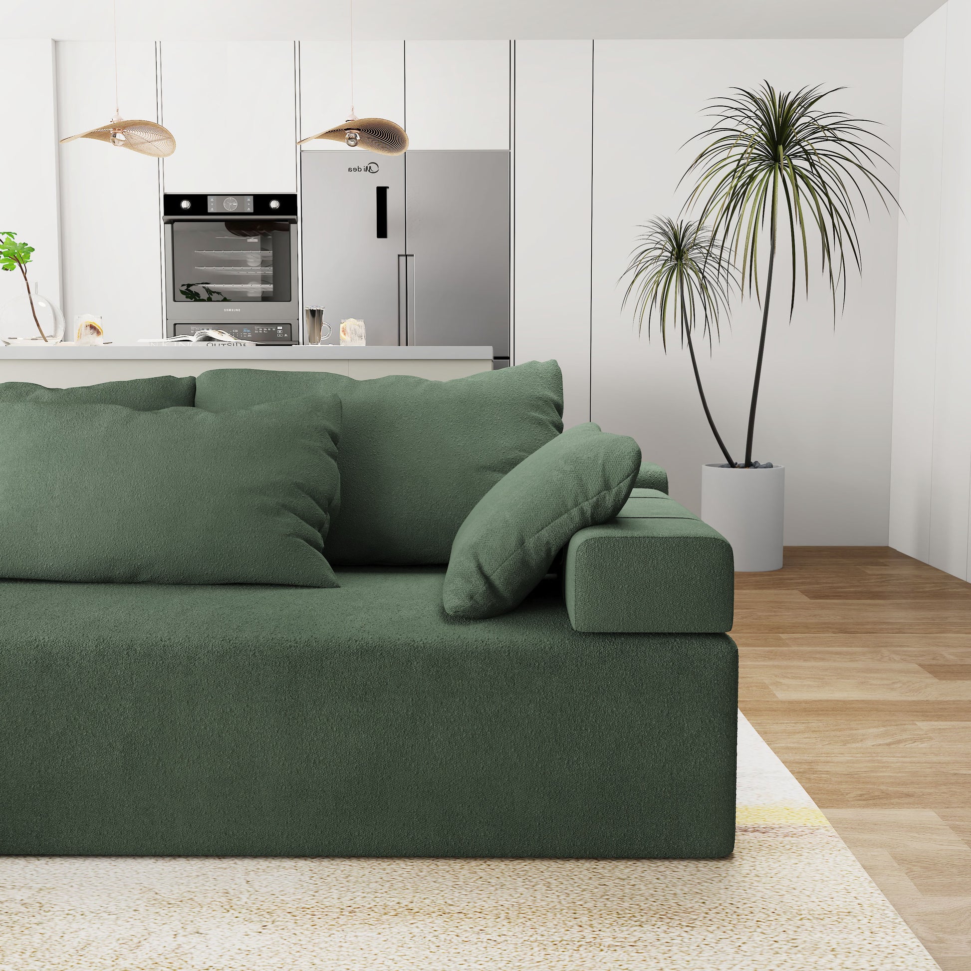 Modern Upholstered Sectional Sofa Couch Set,Modular 108" L Shaped Sectional Living Room Sofa Set With 6 Pillows,Free Combination Sofa Couch For Living Room,Bedroom Left Chaise Green Foam Chenille 3 Seat