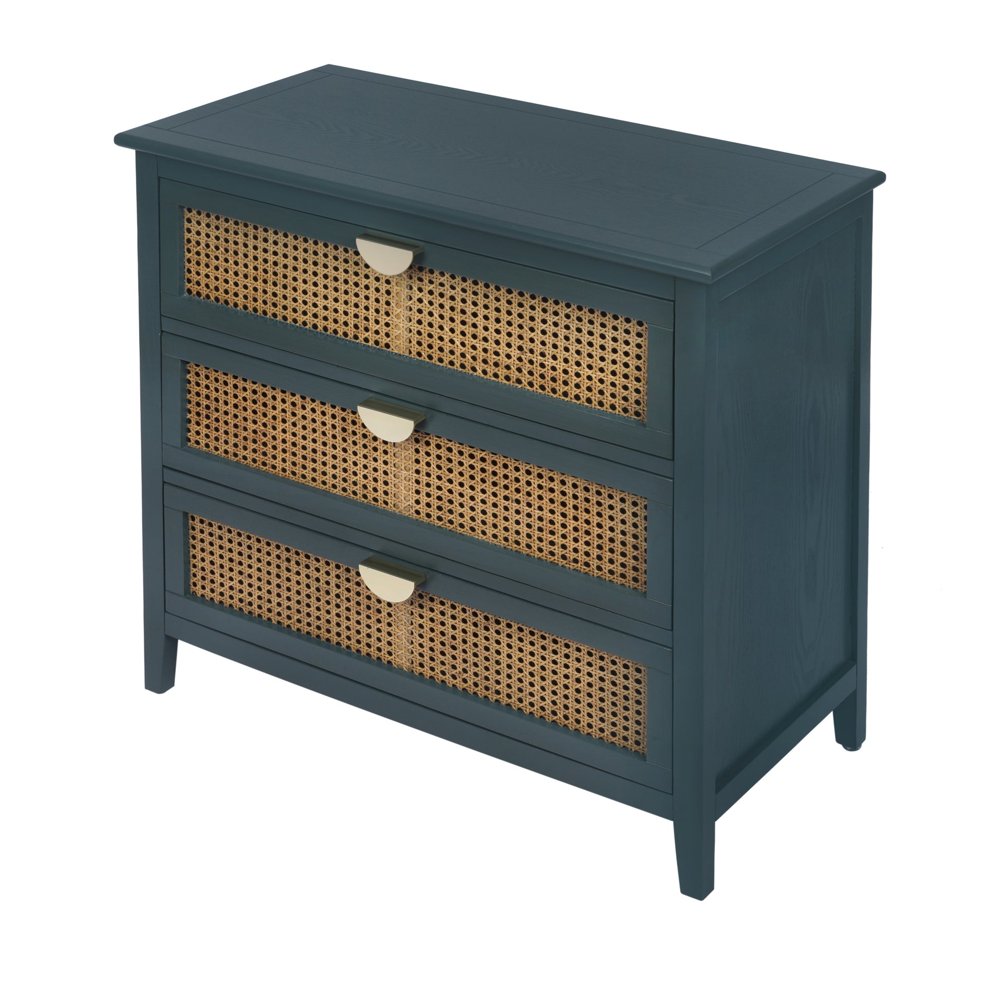 3 Drawer Cabinet,Natural Rattan,American Furniture,Suitable For Bedroom, Living Room, Study Green Mdf