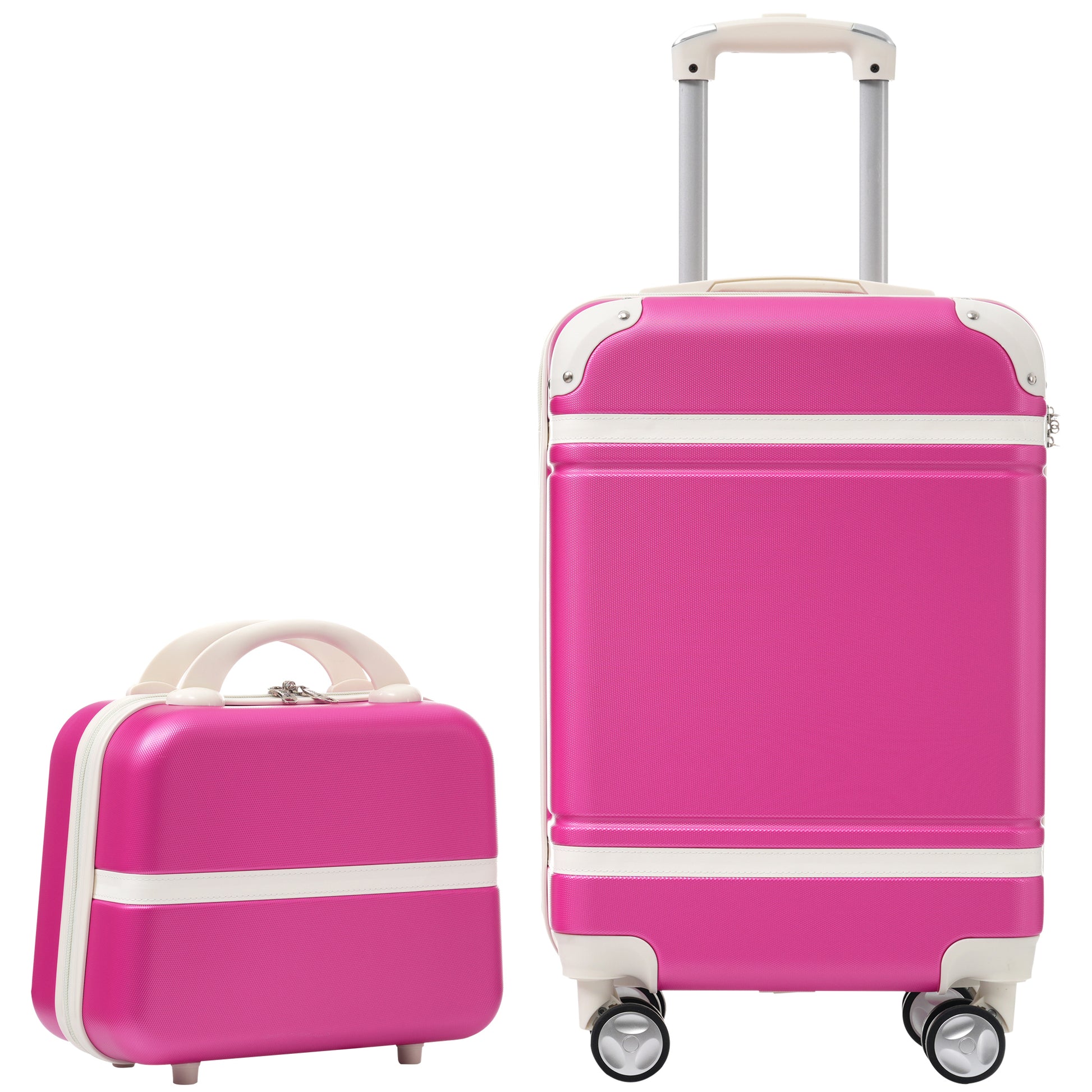 20 In Hardside Luggage With Cosmetic Case2 Piece Lightweight Suitcase Set With Spinner Wheels, Carry On Vintage Luggage,Pink Pink Abs