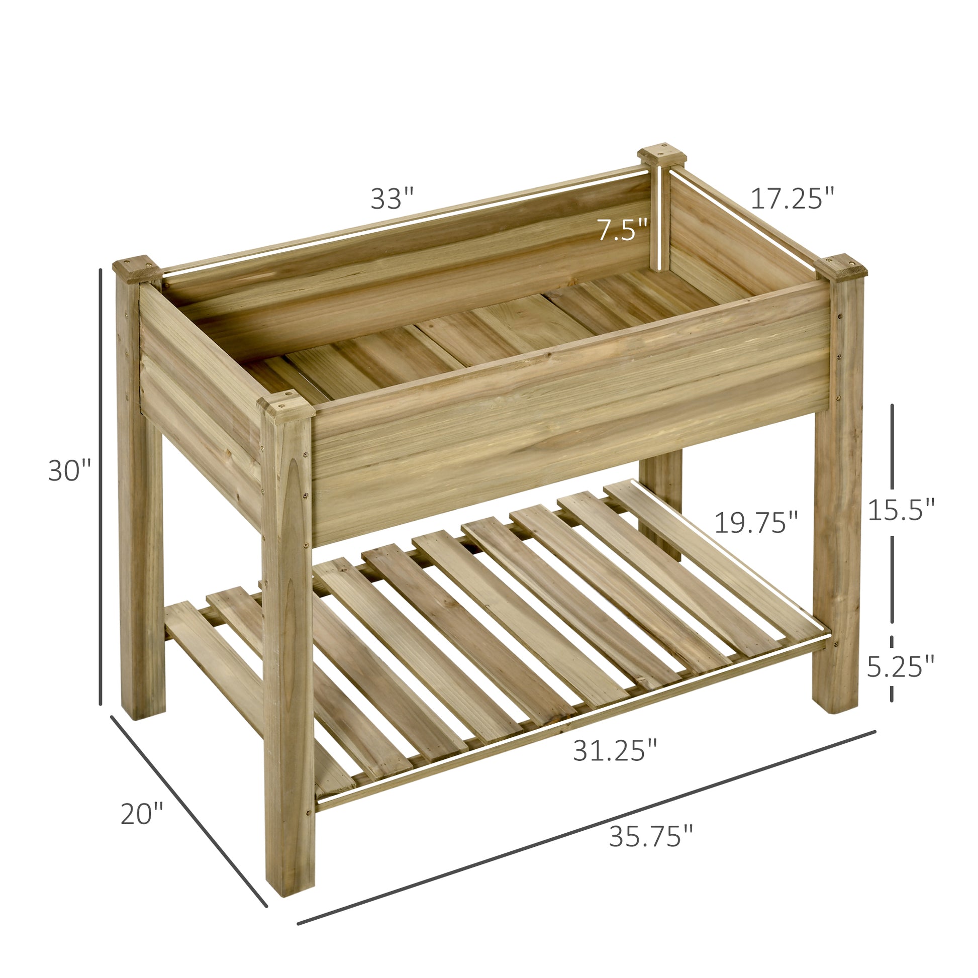 Outsunny 36" X 20" X 30" Raised Garden Bed, Elevated Wood Planter Box With Legs And Storage Shelf For Backyard, Patio, Balcony To Grow Vegetables, Herbs, And Flowers Green Wood