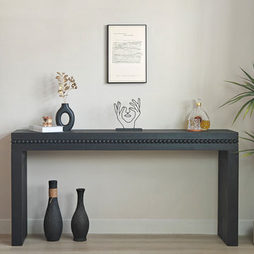 Convenience Concepts Wood Console Table Desk With Real Wood Beads Decoration Antique Black,Black,Wood Distressed Finish Desk Top Primary Living Space Farmhouse,Industrial,Modern Fir Rectangular Powder Coated Console Tables Rectangular Engineered