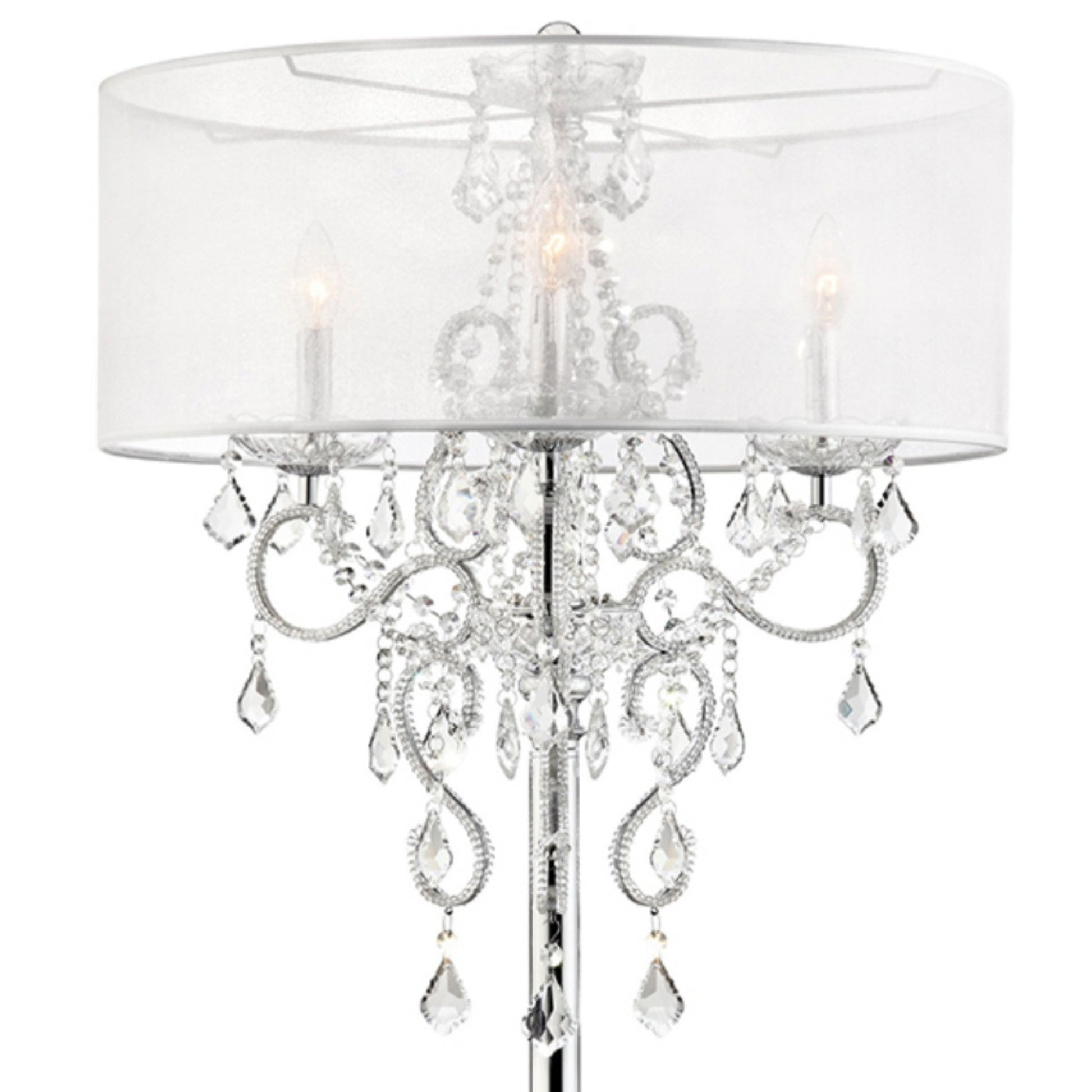 35" Tall Table Lamp "Evangelia", Silver Finish And Crystal Accents, Clear Shade Silver Metal