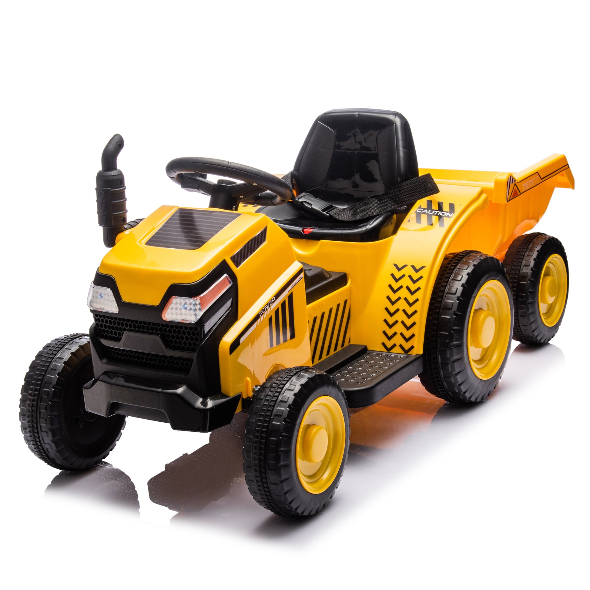 12V Kids Ride On Electric Tractor Black Knight,Kids Ride On Toy.2Wd,Non Skid Tires, Steering Wheel, Foot Pedal,With Removable Storage Tug,Light,Bluetooth,Music,Mp3,Usb,Power Display For Kids Aged 2 3. Yellow 50 99 Lbs Polypropylene