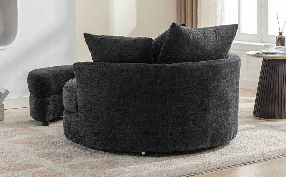 Orisfur. 360 Swivel Accent Barrel Chair With Storage Ottoman & 4 Pillows, Modern Chenille Leisure Chair Round Accent For Living Room, Gray Gray Foam Chenille
