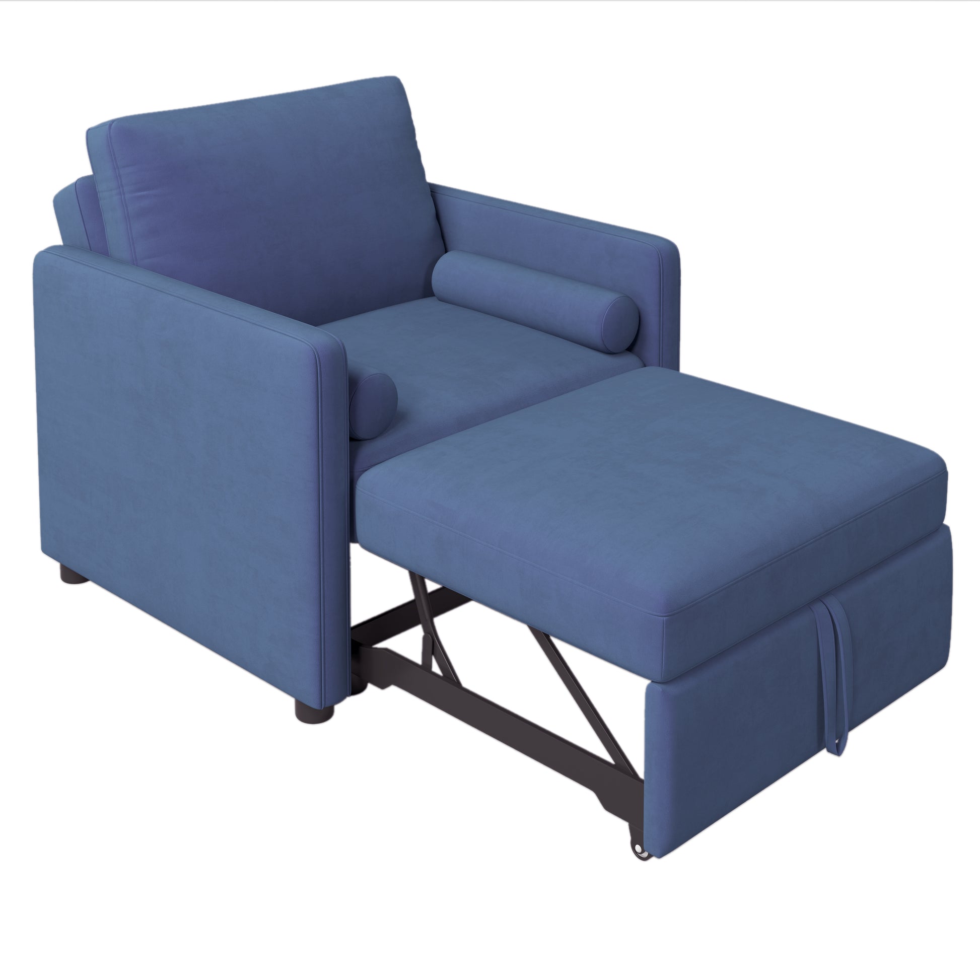 3 In 1 Convertible Sleeper Chair With Adjustable Backrest, Lounger Chair Turns Into Bed, Single Bed For Living Room, Velvet, Ink Blue Blue Velvet