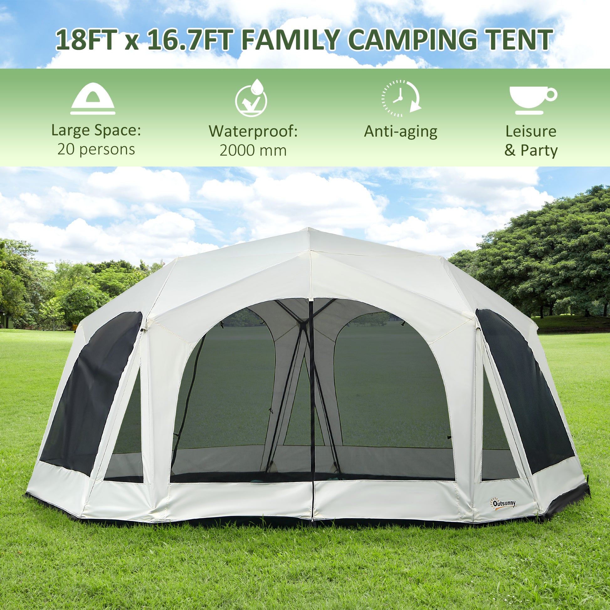 20 Person Cabin Tent Outsunny 20 Person Camping Tent, Outdoor