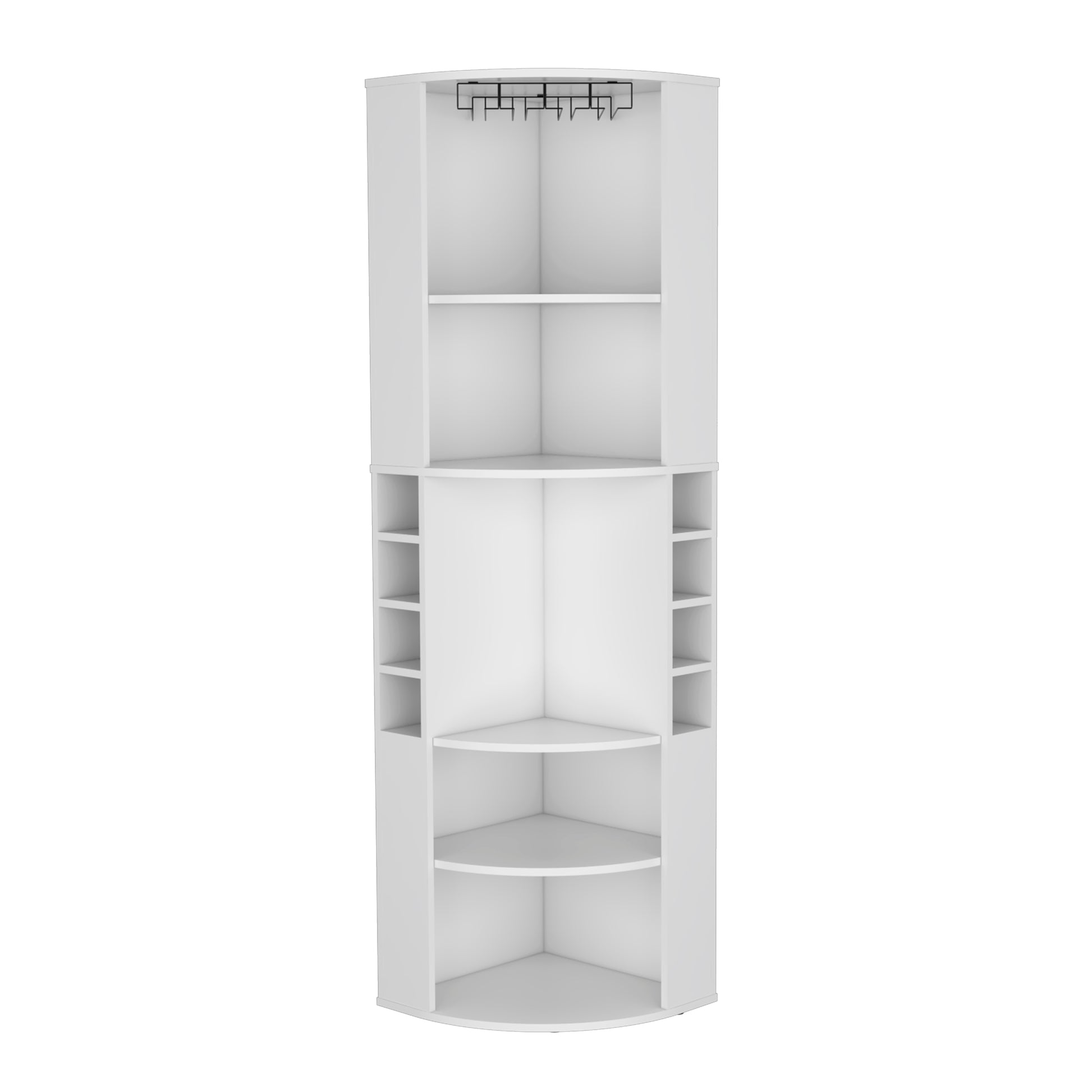 Oban Corner Bar Cabinet With Five Shelveseight Bottle Cubbies And Steamware White Primary Living Space Modern Shelves Included Particle Board