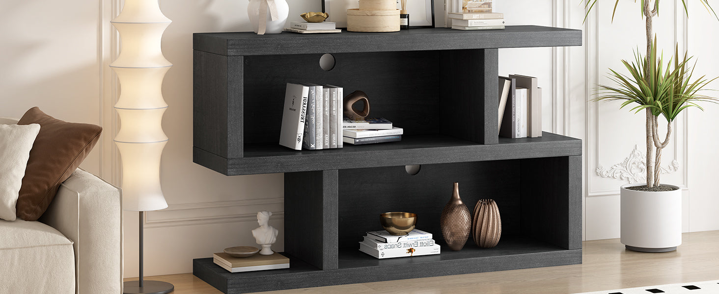 Retro Console Table With Symmetrical 2 Tier Open Shelf For Entryway And Living Room Black Black Mdf