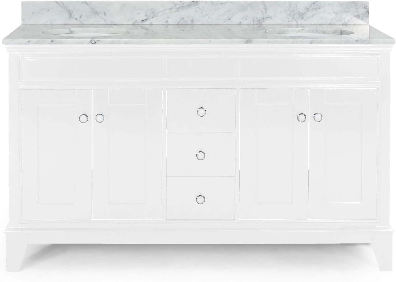 61'' Bathroom Vanity with Marble Top & Double Ceramic white-plywood