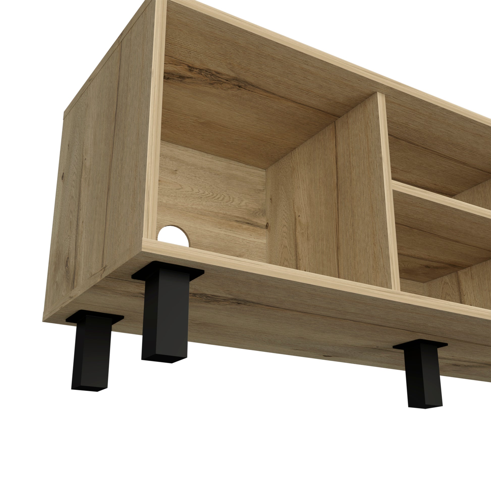 Myrtle Tv Stand, Tabletop,Three Open Shelves, One Cabinet, Light Oak Beige 40 49 Inches Particle Board Particle Board