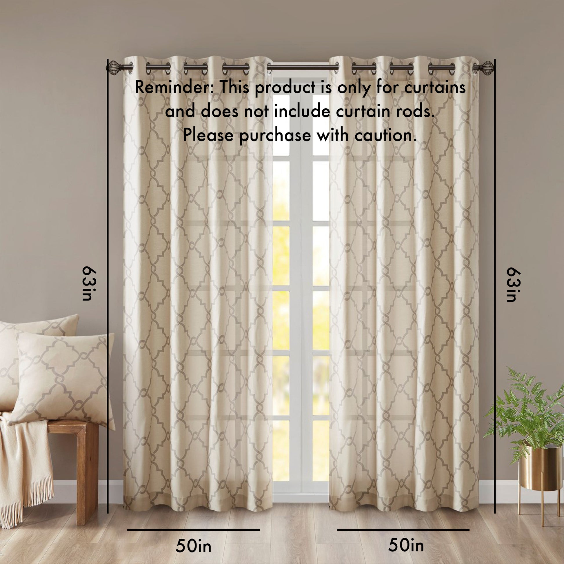 Fretwork Print Grommet Top Window Curtain Panel Only 1 Pc Panel Beige Grey Polyester