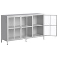 Heavy Duty Metal Modern Sideboard Buffet Cabinet With Storage Premium Steel Storage Cabinet ,Adjustable Feet,Glass Doors,Large Capacity Organizer Accent Chests 3 4 Spaces Antique White Primary Living Space Glass Doors Modern Metal Metal