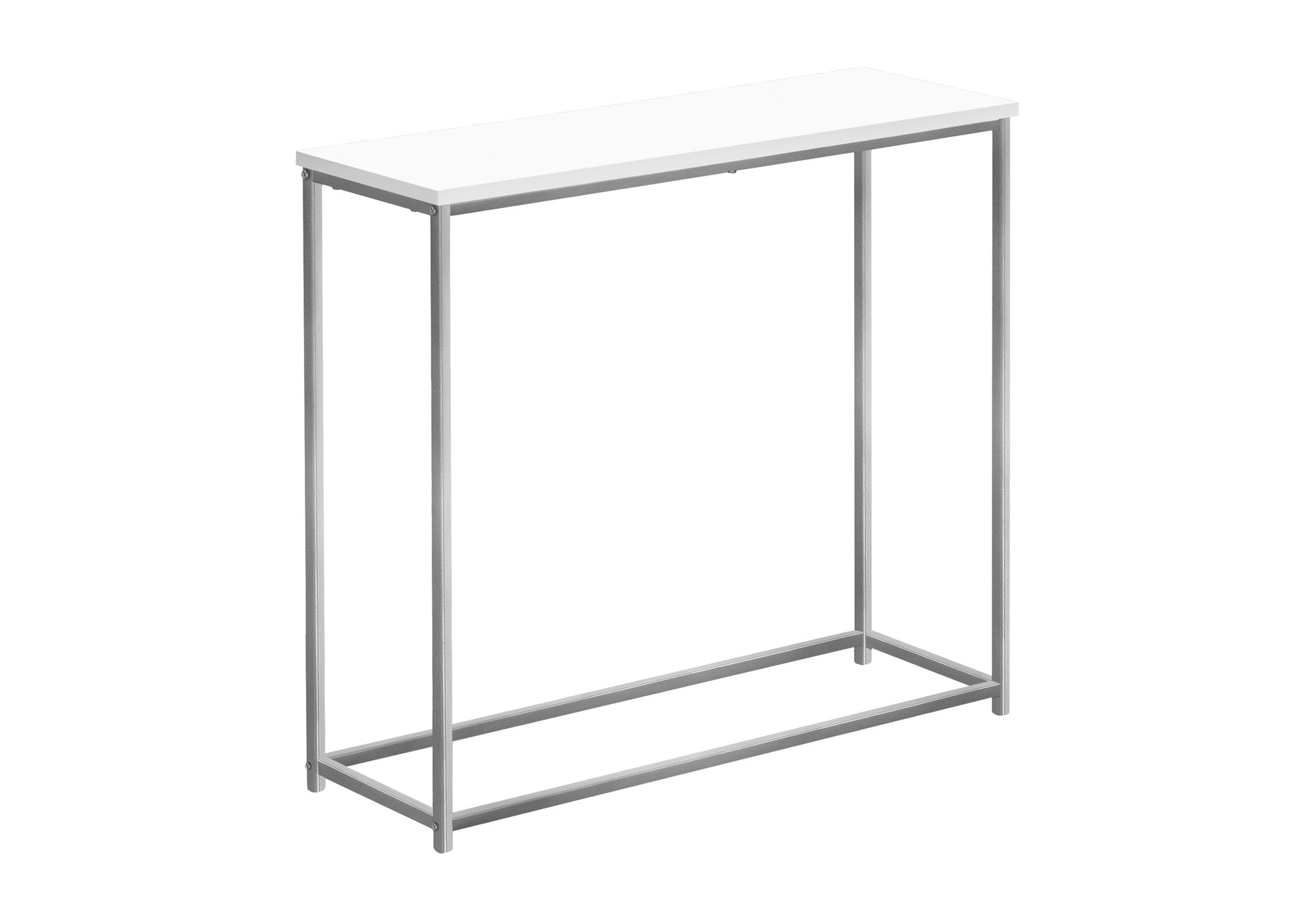 Accent Table, Console, Entryway, Narrow, Sofa, Living Room, Bedroom, White Laminate, Grey Metal, Contemporary, Modern White Particle Board