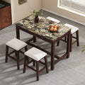 3 Piece Modern Faux Marble Versatile Bar Table Set With Storage Drawers And Padded Stools, Ideal For Space Saving Dining Nooks Or Small Kitchens Walnut Walnut Solid Wood Mdf