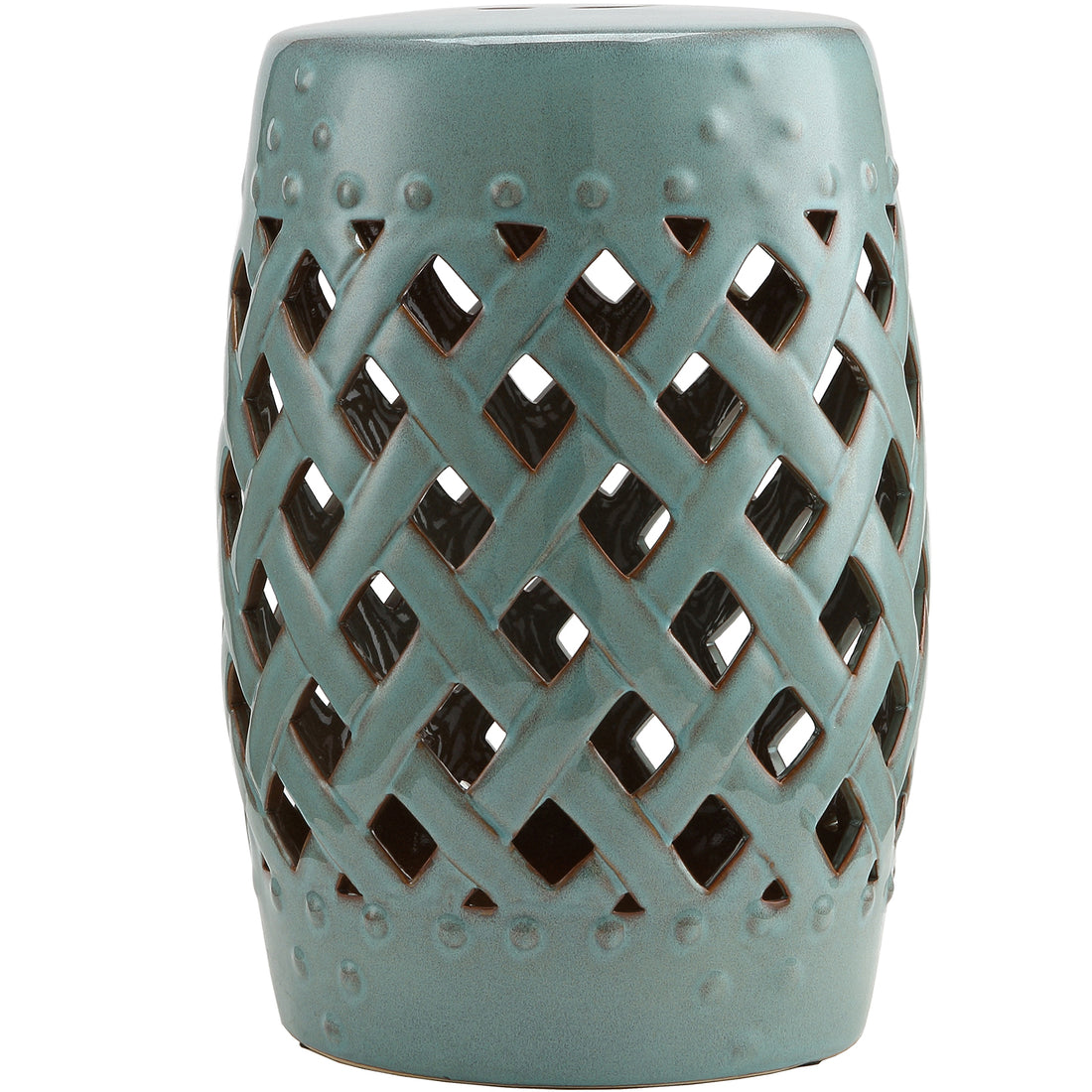Outsunny 13" X 18" Ceramic Garden Stool With Woven Lattice Design & Glazed Strong Materials Decorative End Table, Antique Blue Blue Porcelain