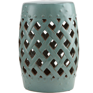 Outsunny 13" X 18" Ceramic Garden Stool With Woven Lattice Design & Glazed Strong Materials Decorative End Table, Antique Blue Blue Porcelain
