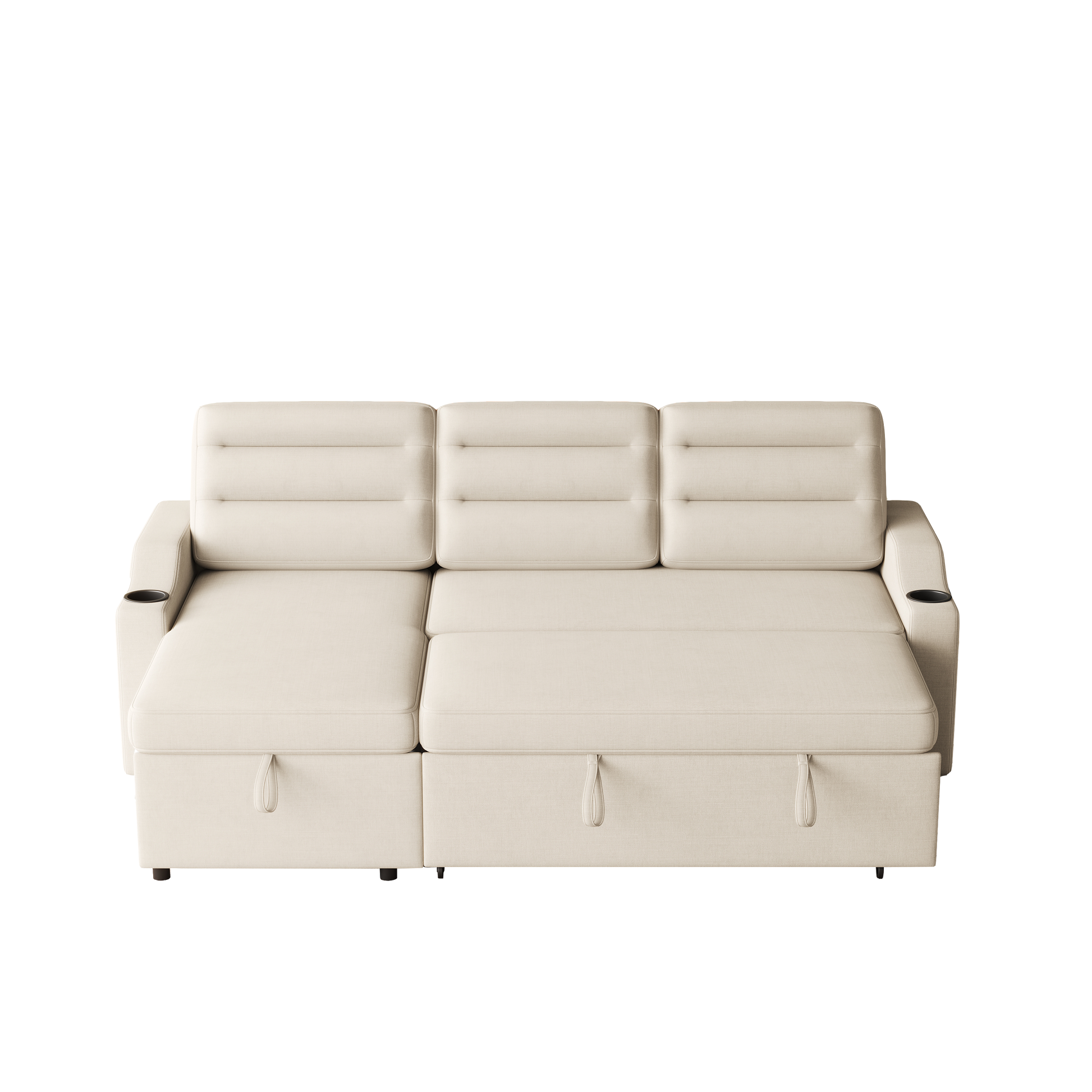 Mh83.5" Convertible Sleeper Combo Sofa, Convertible Sofa Bed Polyester Pullout Bed With Storage Recliner And Cup Holder For Living Room, Tight Spaces Beige Polyester Wood Primary Living Space Pine Foam Fabric 3 Seat