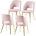 Pink Velvet Dining Chairs With Metal Legs And Hollow Back Upholstered Dining Chairs Set Of 4 Metal Pink Dining Room Foam Dry Clean Modern Dining Chairs Velvet