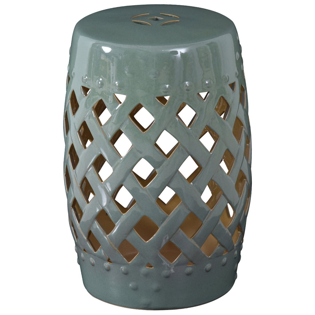 Outsunny 13" X 18" Ceramic Garden Stool With Woven Lattice Design & Glazed Strong Materials Decorative End Table, Green Green Porcelain