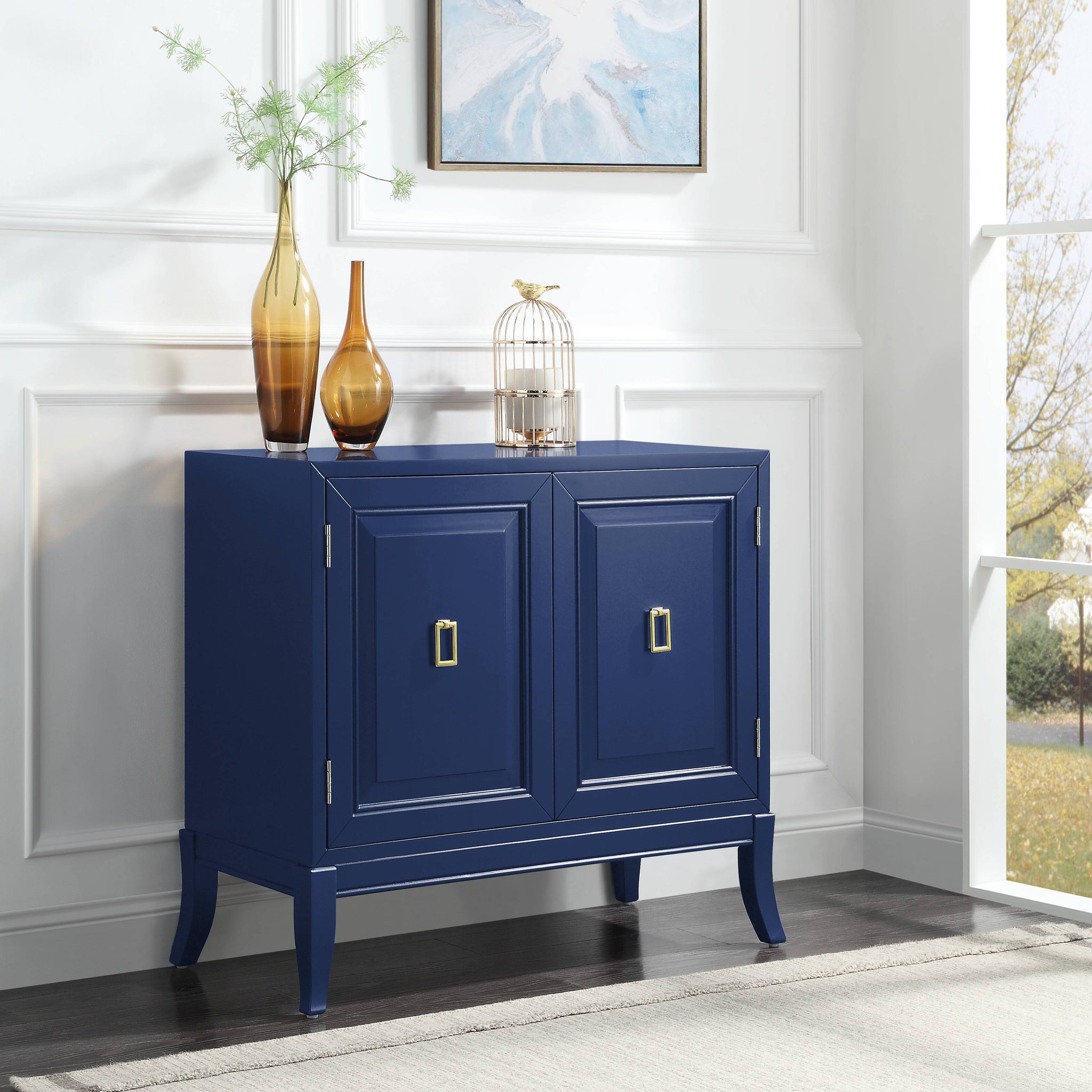 Blue 2 Door Console Cabinet Freestanding 1 2 Shelves Blue Primary Living Space Solid Wood Mdf