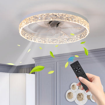 Modern Acrylic Ceiling Fan Light With Remote Control, Dimmable Led Chandelier, 6 Speed Adjustable, Quiet Motor, Flush Mount Design For Living Room, Bedroom, Dining Room White Abs Acrylic