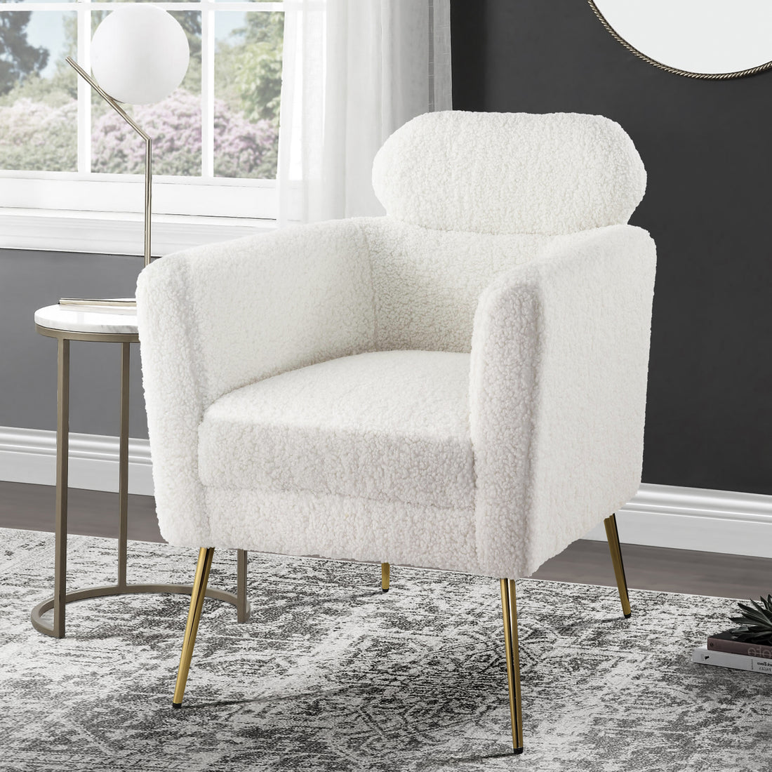 White And Gold Tight Back Accent Chair White Primary Living Space Modern Wood Fabric