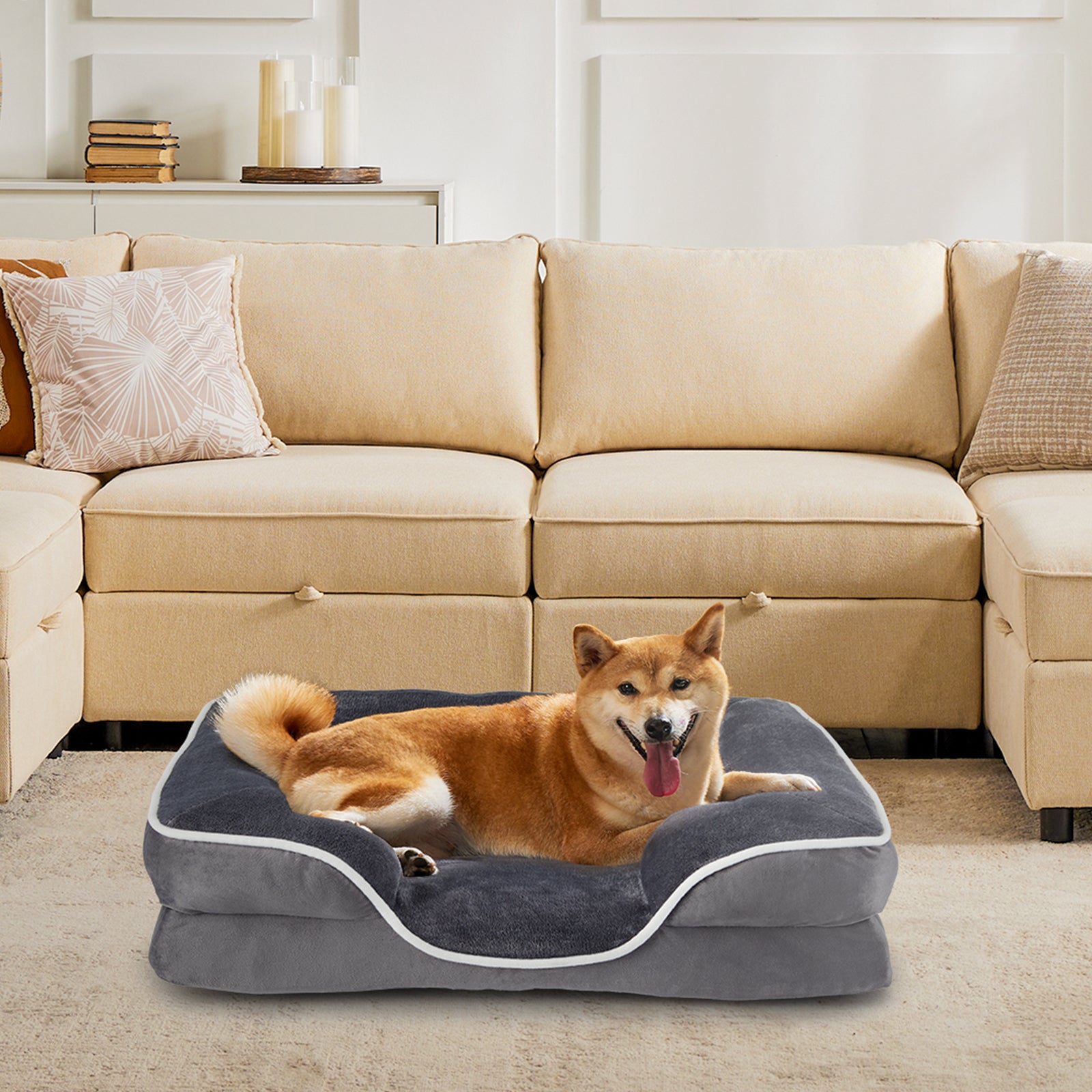 Memory Foam Pet Bed For Small Dogs & Cats With Washable Removable Cover Non Slip Base Waterproof Liner Egg Crate Foam For Improved Sleep, Gray,Small Gray Fabric