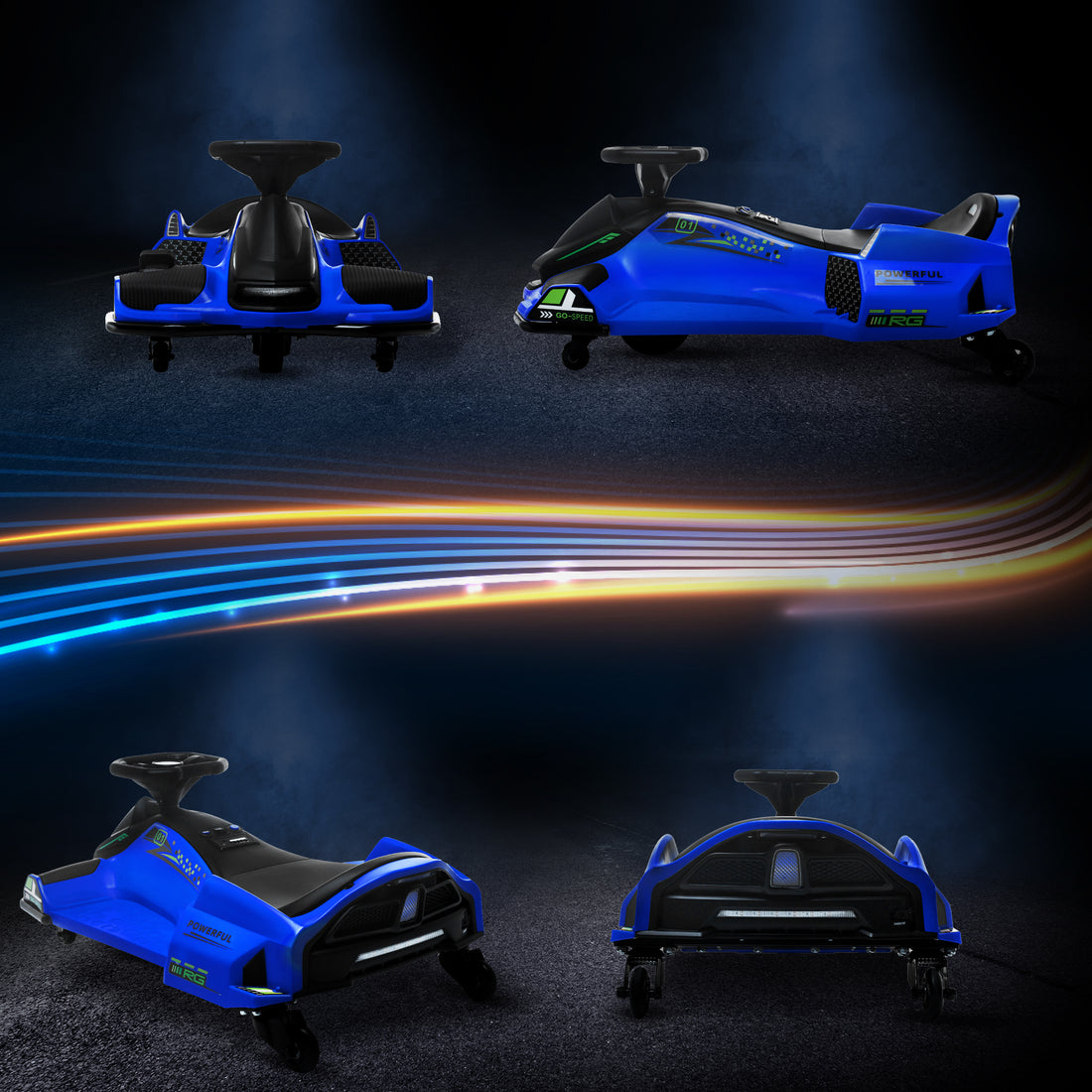 Aosom 12V Electric Go Kart, 5 Mph Drifting Car, Battery Powered Ride On Toy Outdoor With Slow Start, Music, Colorful Lights, For 8 12 Years Old, Blue Blue Iron Plastic