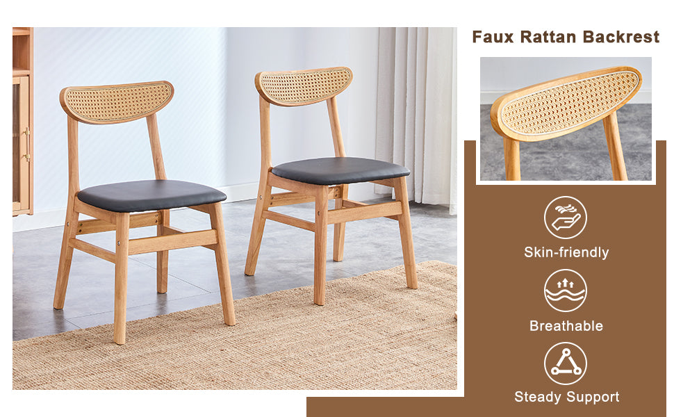 4 The Stylish And Durable Solid Wood Dining Chair, Small Curved Back, Pu Cushion, And Beautiful Shape Match Perfectly With Any Room And Everyday Use Wood Set Of 4 Or More Rubber Wood