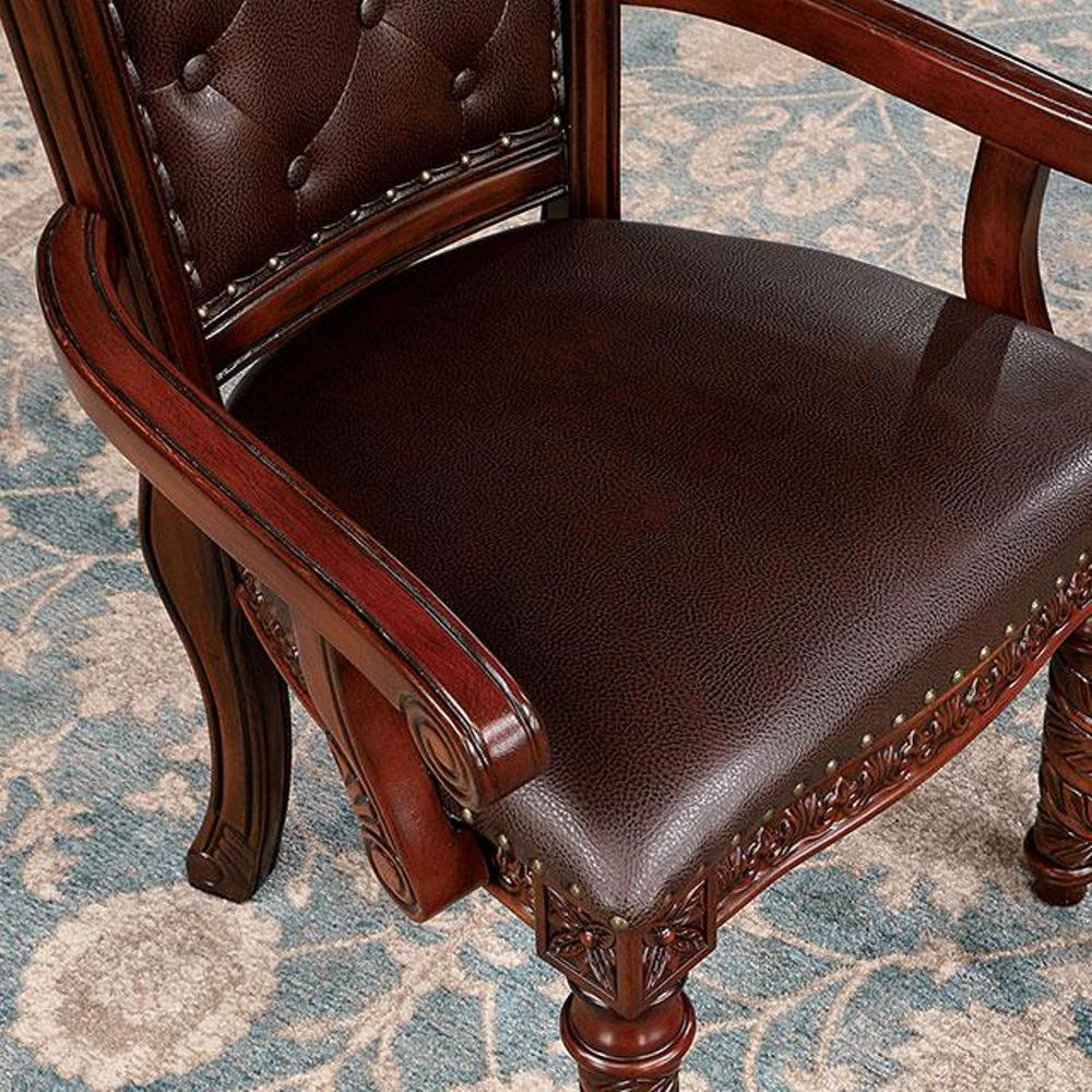 Traditional 2Pcs Arm Chairs Brown Cherry Solid Wood Dark Brownseats Tufted Back Formal Dining Room Furniture Brown,Dark Brown Brown Dining Room Luxury,Traditional,Vintage Dining Chairs Rubberwood