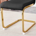 Table And Chair Set.Modern Rectangular Dining Table With Black Textured Stickers Glass Tabletop And Gold Plated Metal Legs.Paried With 4 Comfortable Chairs With Pu Seats And Golden Metal Legs. Black