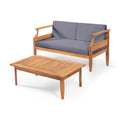 Aston Acacia Wood Outdoor Loveseat Set Loveseat&Coffee Table Teak Finish Dark Gray Cushion Teak Acacia Wood