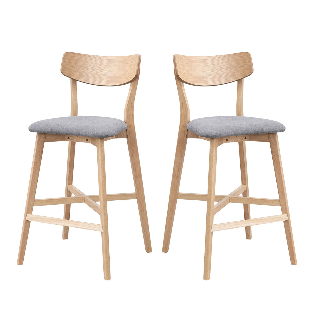 Wooden Bar Chairs Set Of 2, Modern Soft Upholstered Kitchen Island Chairs, Counter Height Stool With Backrest,Wooden Frame Chairs With Footrest For Pub,Living Room,Restaurant,Oak Oak Solid Wood