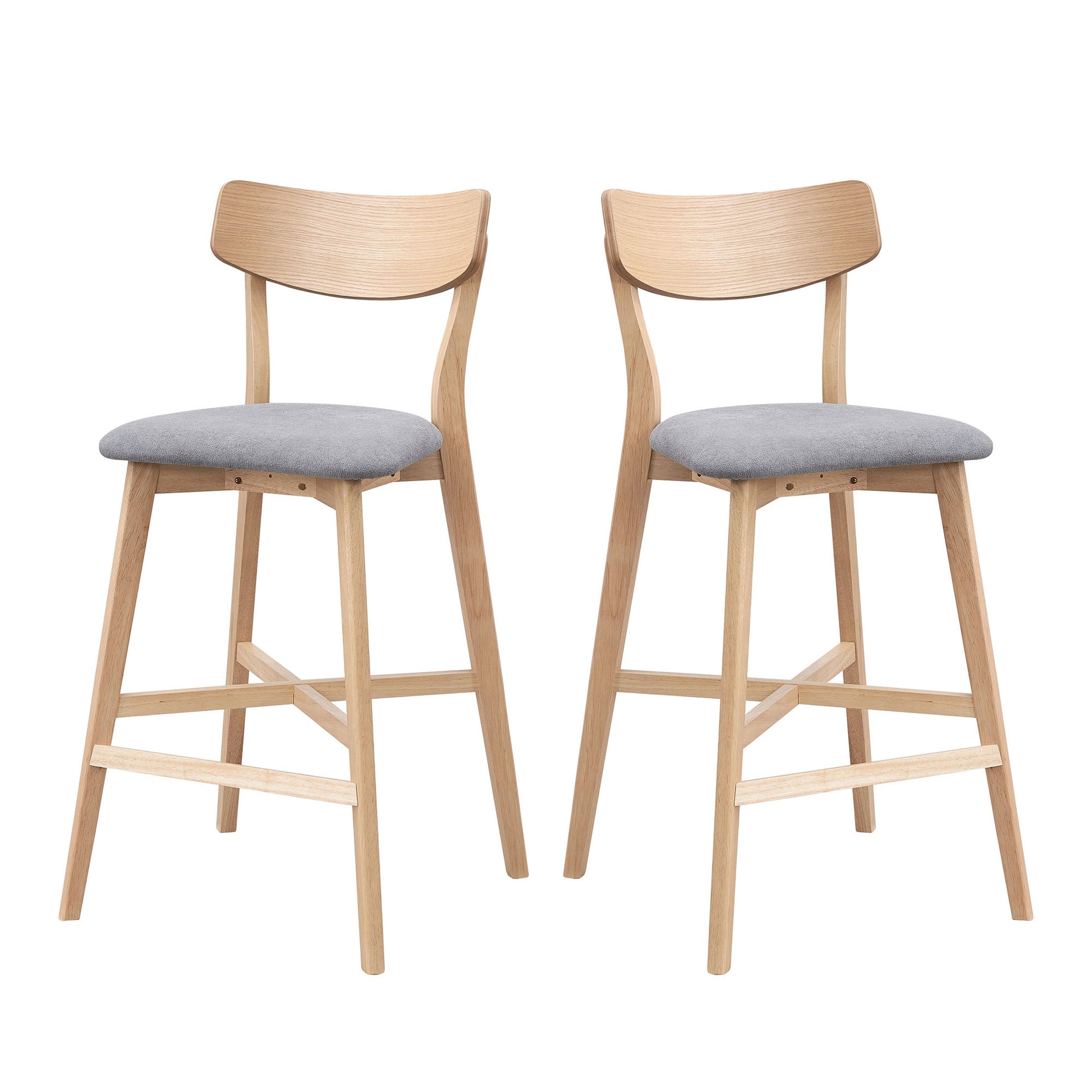 Wooden Bar Chairs Set Of 2, Modern Soft Upholstered Kitchen Island Chairs, Counter Height Stool With Backrest,Wooden Frame Chairs With Footrest For Pub,Living Room,Restaurant,Oak Oak Solid Wood