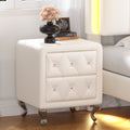 Elegant Pu Nightstand With 2 Drawers And Crystal Handle,Fully Assembled Except Legs&Handles,Storage Bedside Table With Metal Legs White White Pu