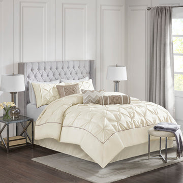 7 Piece Tufted Comforter Set Ivory Full Full Ivory Polyester