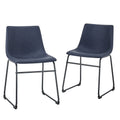 Industrial Faux Leather Dining Chairs, Set Of 2 Blue Navy Polyester Pu Leather