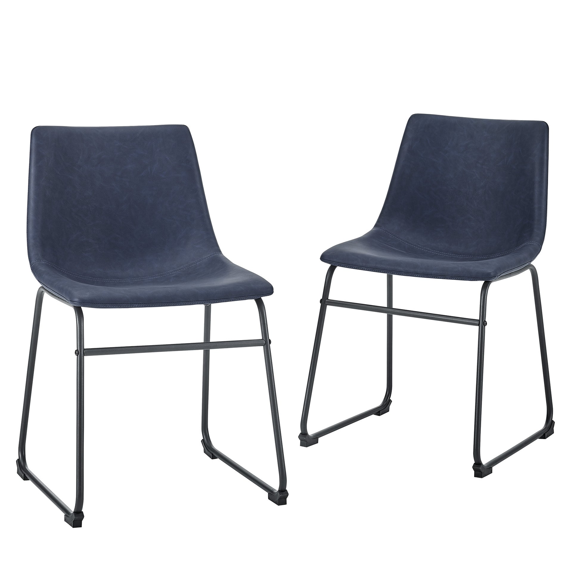 Industrial Faux Leather Dining Chairs, Set Of 2 Blue Navy Polyester Pu Leather