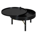 Modern Round Wood Rotating Tray Coffee Table With Storage & Metal Legs In Black Black Metal,Rubber Wood