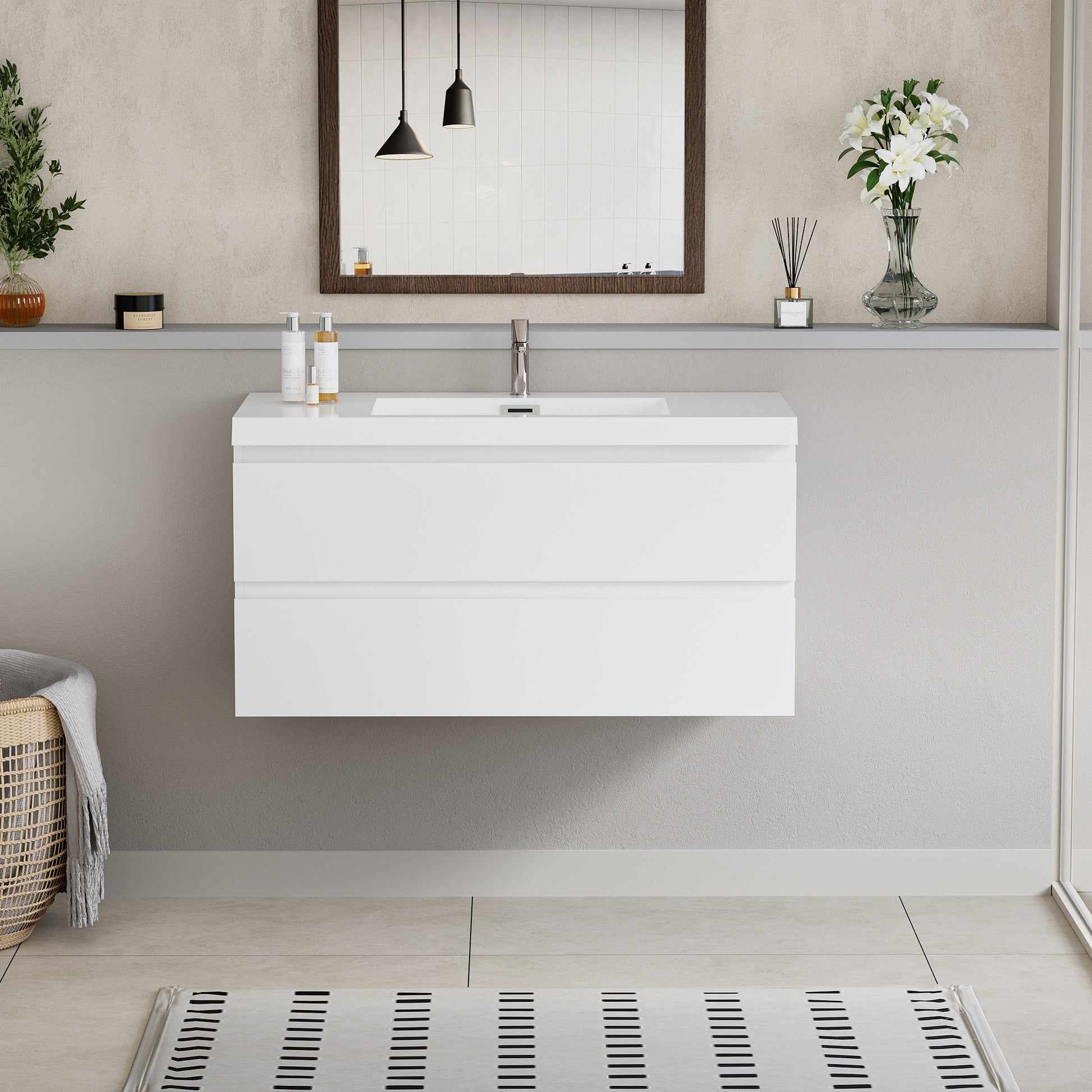 42" Floating Bathroom Vanity with Sink, Modern Wall 2-white-bathroom-wall mounted-mdf