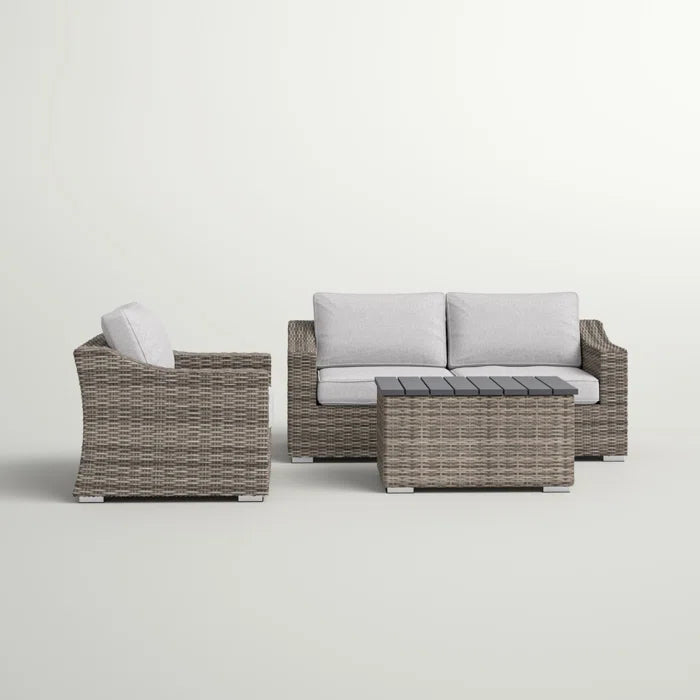 Stylish Rattan Wicker Fully Assembled 3 Person Seating Group With Plush Cushions Perfect For Outdoor Relaxation Grey,Grey Mix Wicker