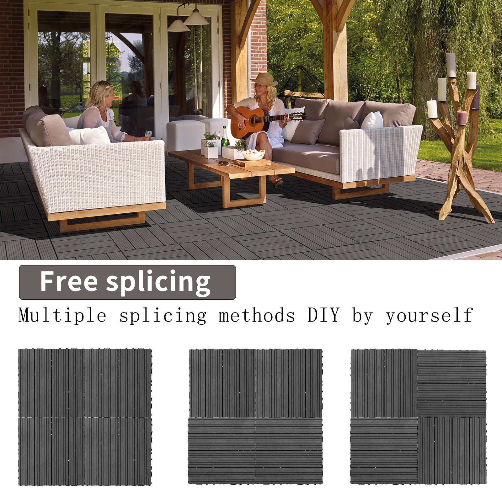Wood Plastic Composite Deck Tiles Set Of 20, Sustainable Fsc Composite Decking Resist Rust, Water, Weather, Easy To Diy & Maintain, Ideal For Patios, Balconies, Rooftops, Light Gray Light Gray Wood Plastic