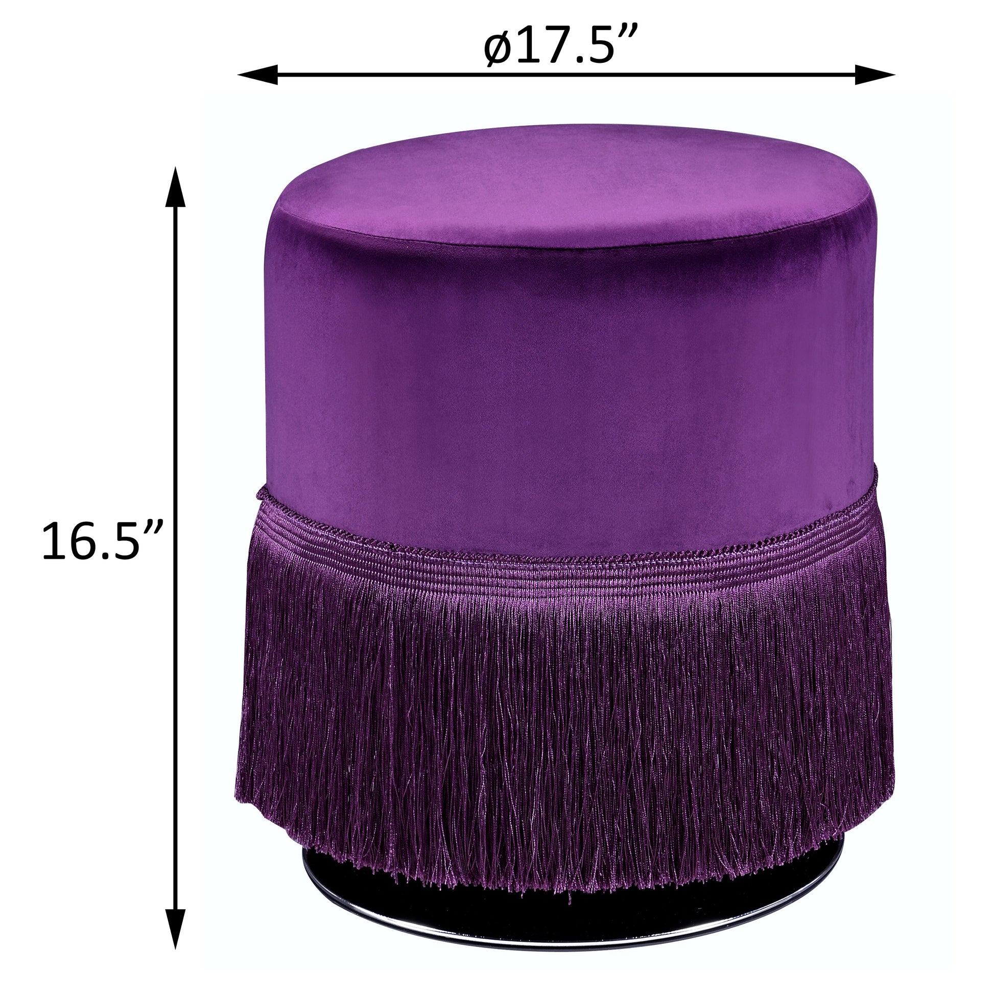 Purple Eggplant Round Ottoman With Fringe Purple Velvet
